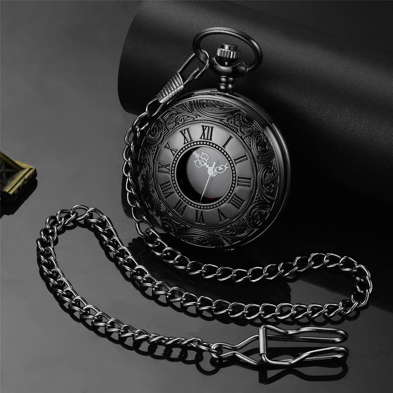 MJSCPHBJK Vintage Pocket Watch for Men Roman Numerals Scale Quartz Pocket Watches with Chain for Xmas Fathers Day Gift - Image 2